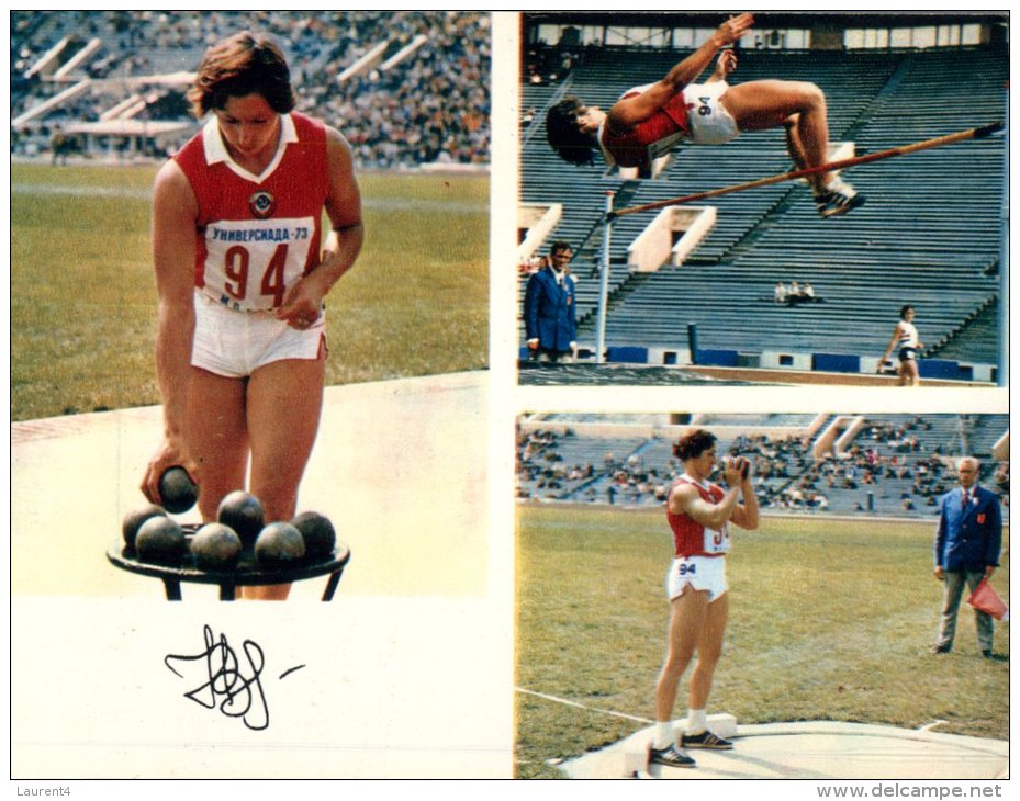 (777) Russian Olympic Games Winner Autograph Postcard - Sport : Lancer De Poid - Shot Put + High Jump - Atletica