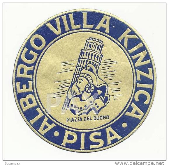 ITALY &#9830; PISA &#9830; ALBERGO VILLA KINZICA &#9830; ITALIA &#9830; VINTAGE LUGGAGE LABEL &#9830; 2 SCANS - Hotel Labels