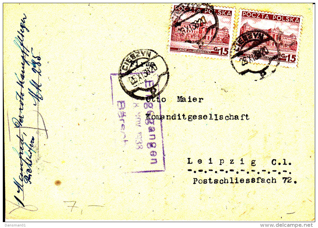 POLAND 1938 Fi 296 On Postcard - Briefe U. Dokumente