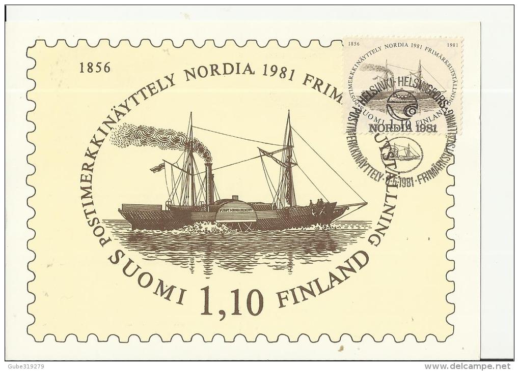 FINLAND 1981 – MAXICARD F.D ISSUE NORDIA 1981 PHILATELIC EXHIBITION 125 YEARS  W 1 STS OF 1.10 (POSTALSHIP FURST MENSCHI - Maximum Cards & Covers