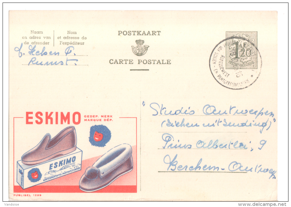 2 ENTIERS PUBLIBEL PANTOUFLES ESKIMO N° 1076 Et 1299 - Werbepostkarten