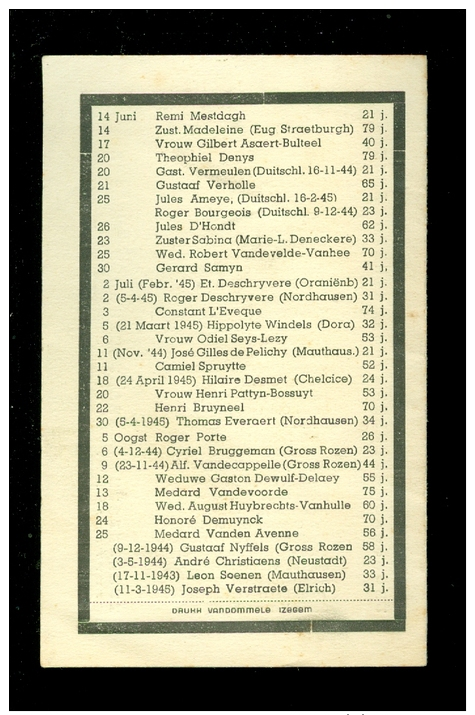 Doodsprentje ( 9834 )  Overledene Parochianen Van Izegem  Iseghem 1944 - 1945  Oorlog Guerre - Obituary Notices