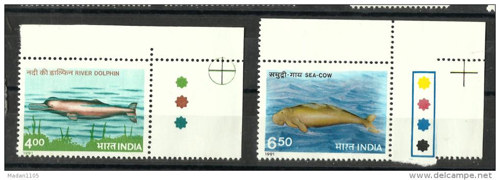 INDIA, 1991, Endangered Marine Mammals, Fauna,  Set 2 V, With Traffic Lights, MNH, (**) - Nuevos