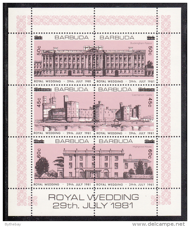 Barbuda MNH Scott #592 Sheet Of 6 Error 45c And 50c Surcharges On Wrong Stamps - Royal Wedding Perf 14.5 - Antigua Et Barbuda (1981-...)