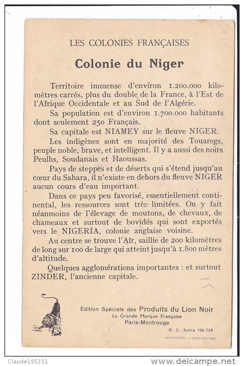 PRODUIT LION NOIR   COLONIES FRANCAISES  LE NIGER - Publicité