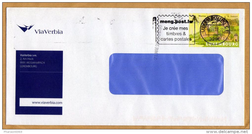 Enveloppe Via Verbia Luxembourg + Flamme Je Crée Mes Timbres & Cartes Postales - Brieven En Documenten