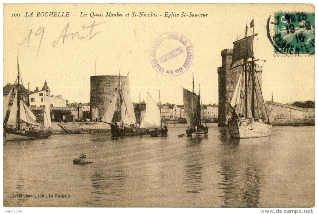 CP, 17, La Rochelle, Les Quais Maubec Et St-Nicolas - Eglise St-Sauveur, Voyagé En 1916 - La Rochelle