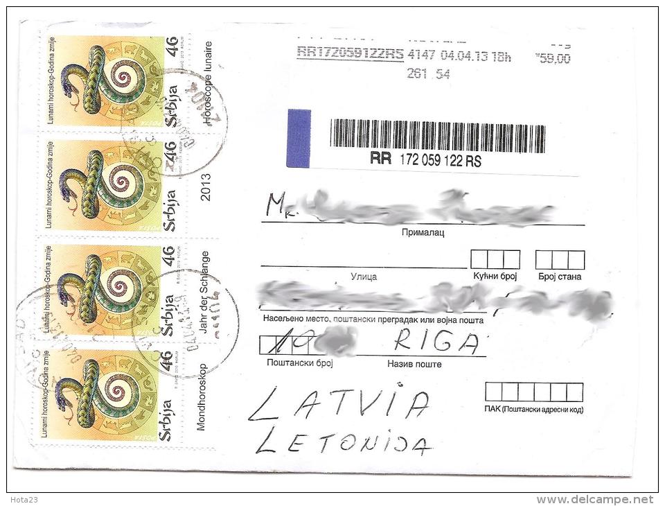 SERBIA-CHINA YEAR OF THE SNAKE, LUNAR HOROSCOPE-ZODIAC-2013 Recommande Letter To Latvia (lot - 2013 - 719) - Astrologie