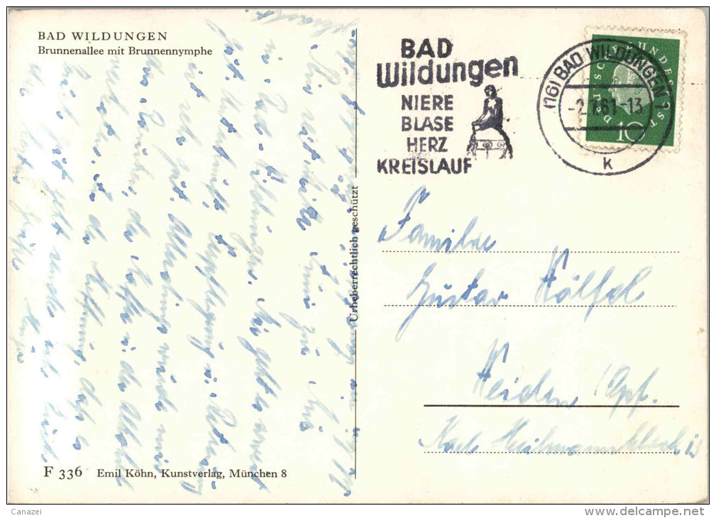 AK Bad Wildungen, Brunnenallee Mit Brunnennymphe, Gel 1961 - Bad Wildungen