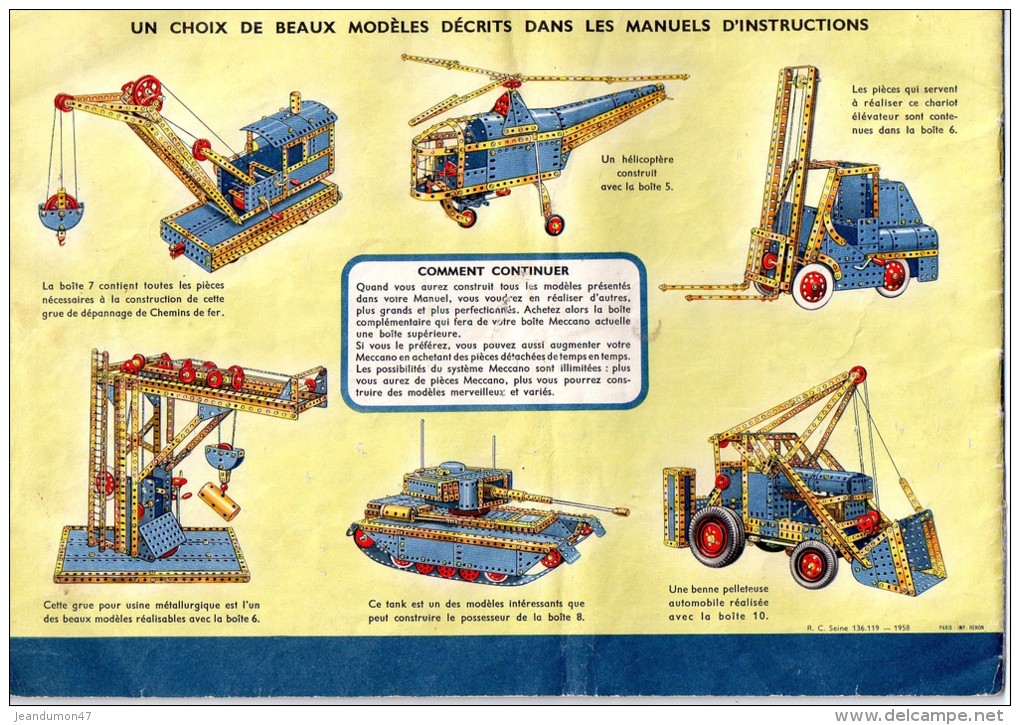 LOT DE 6 MANUELS  MECCANO INSTRUCTIONS : N°1 - N° 1 - N° 2 - N° 2 - N° 4 A - N° 4,5,6. TOUS SCANES