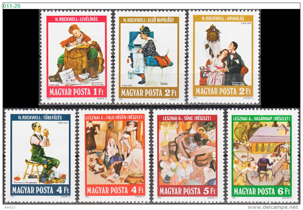 HUNGARY, 1981, Norman Rockwell, A. Lesznai, Illustrations, MNH (**), Sc/Mi 2716-2719,C435-C437/3524A -30A - Unused Stamps