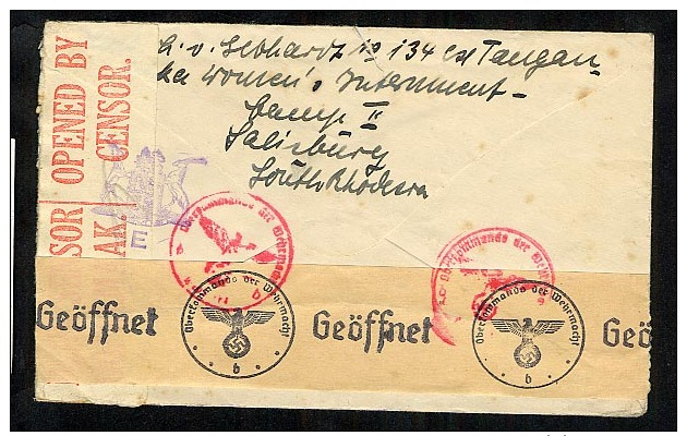 Southern Rhodesia 1942 German POW Camp Salisbury Prisoner Of War Censored Cover (V972) - Southern Rhodesia (...-1964)