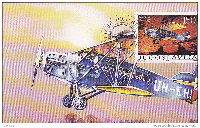 YU72  --  YUGOSLAVIA  --  CARTE MAXIMUM + FDC ( PRVI DAN )  --    60 YEAR OF YUGOSLAV  AIRWAYS  --  POTEZ - 29 - Cartes-maximum