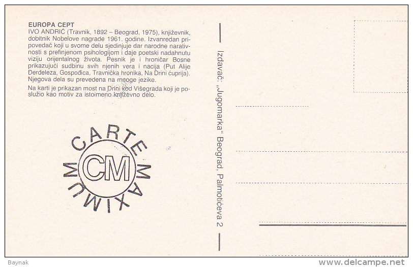 YUGOSLAVIA  --  CARTE MAXIMUM + FDC ( PRVI DAN )  --    EUROPA CEPT  -  IVO ANDRIC  --  NOBEL PRIZE WINNERS - Cartes-maximum