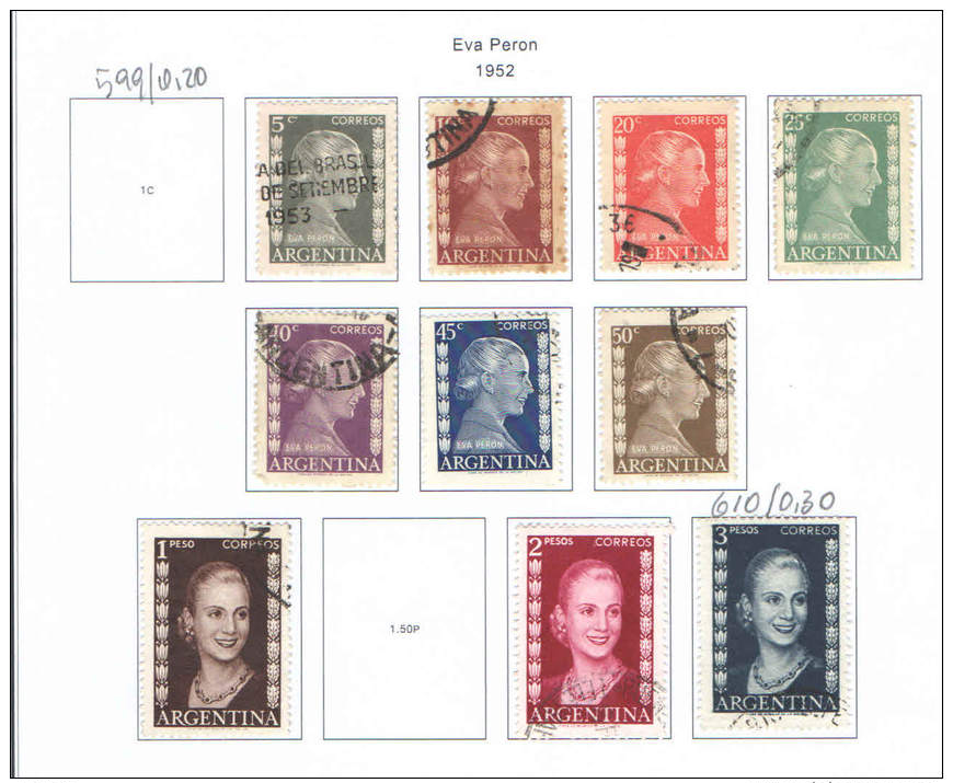 Argentina 1952 Stamps Used. Scott.600/610-Eva Peron  See Scan - Usati