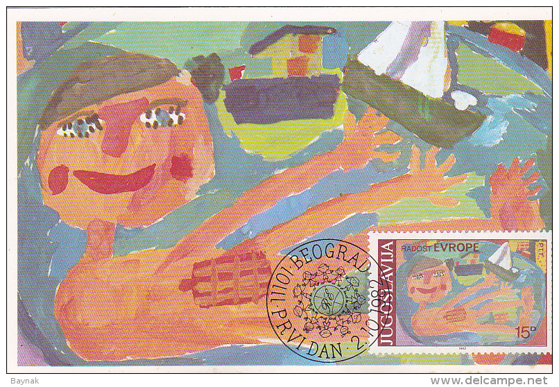 YU54  --  YUGOSLAVIA  --  CARTE MAXIMUM + FDC ( PRVI DAN )  --    HEIKO JAKEL, BERLIN 7 JAHR  --  JOY OF EUROPE, BELGRAD - Tarjetas – Máxima