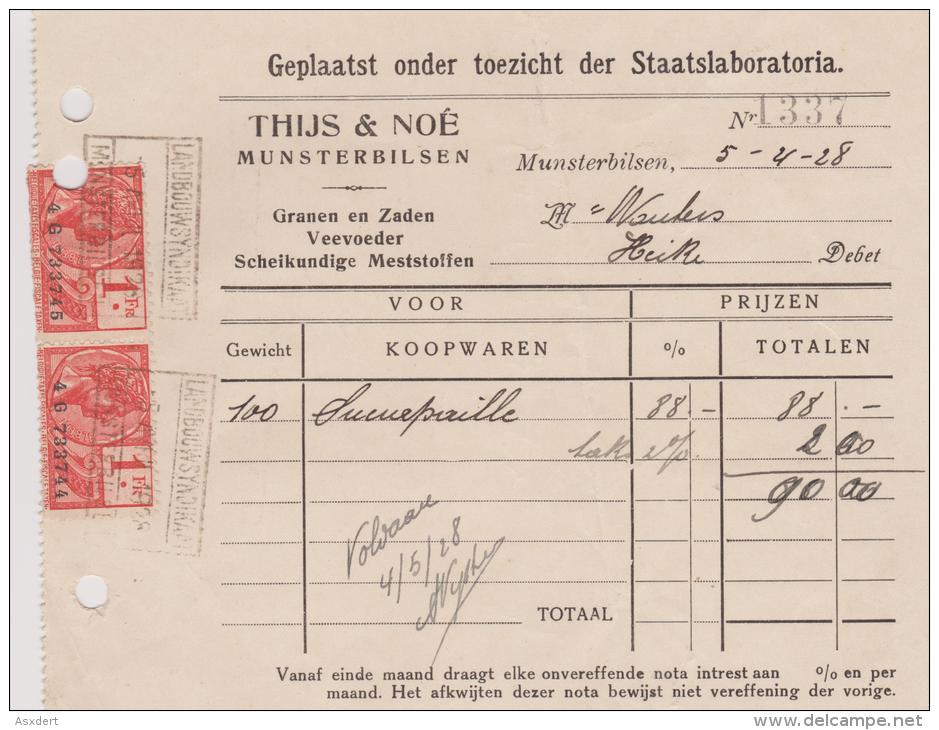 Aankoop Nota. Thijs & Noe Granen & Zaden Veevoeders. Landbouw Syndikaat Munsterbilzen 1928 - 1900 – 1949