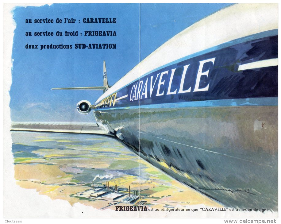 AVION  CARAVELLE)  SUD- AVIATION  -  PUB FRIGEAVIA -Superbe Document 20x26 2 Pages Recto Verso - Publicidad