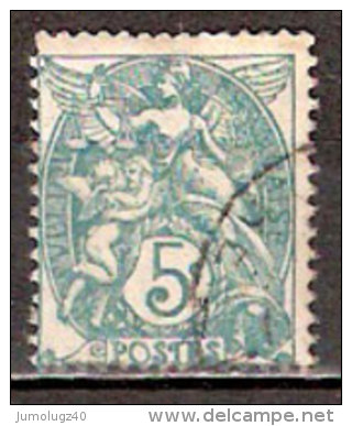 Timbre France Y&T N° 111 (07) Obl  Type Blanc.  5 C. Vert. Cote 0,30 € - 1900-29 Blanc