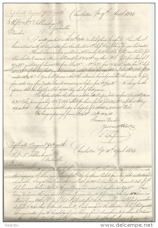 USA 1834 Charleston To Soutz (High Rhine) Germany - N. Schlumberger & Cie. - …-1845 Préphilatélie