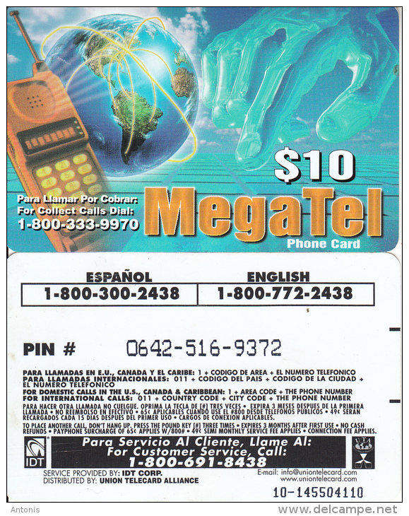 PUERTO RICO - Megatel By IDT Prepaid Card $10, Exp.date 3 Months After First Use, Used - Puerto Rico