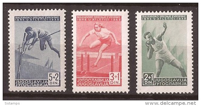 1948 X 557-59  JUGOSLAVIJA BALKANSPIELE EUROPA   Jump, Run, Shot Put  MNH - Nuevos