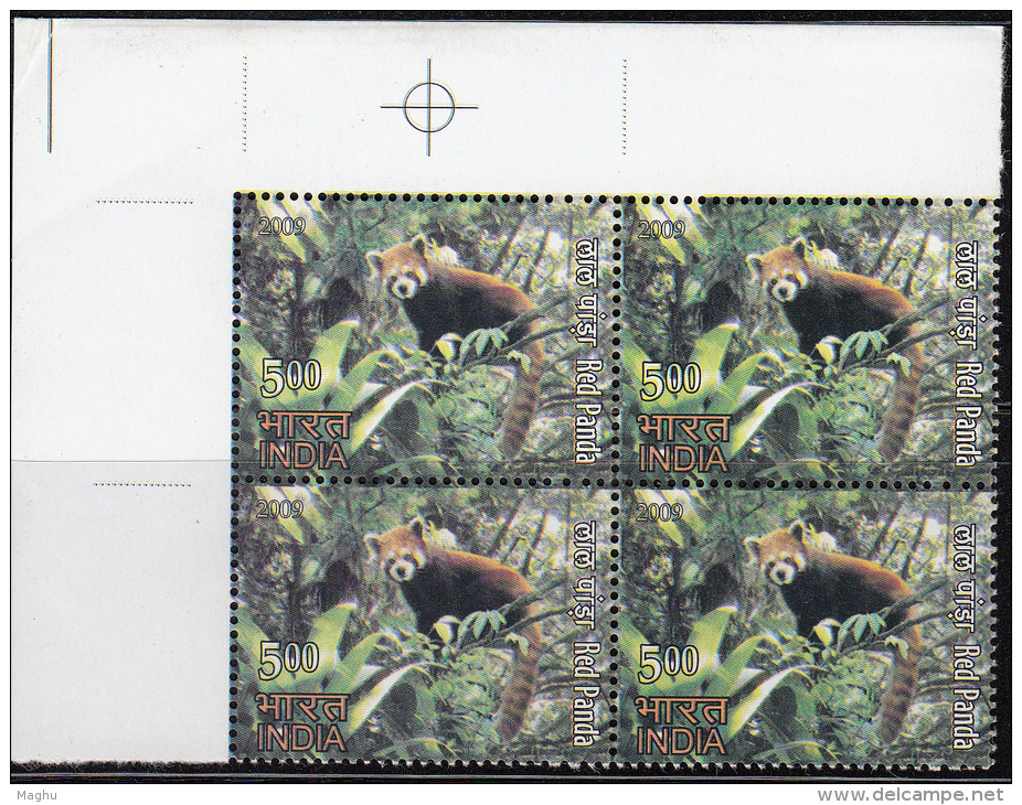 India MNH 2009, Block Of 4, Red Panda, Animal, Rare Flora Of North East Series - Other & Unclassified