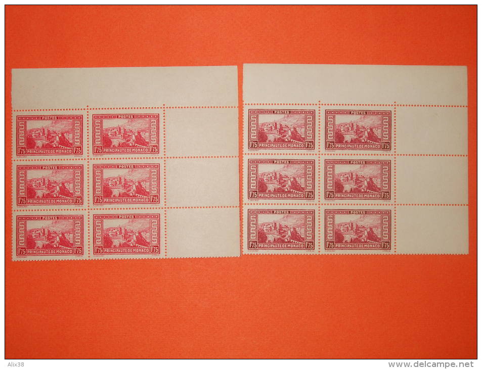 MONACO 1933/1937- Paire N°128/128A Palais Princier En Bloc De 6, Coin De Feuille ** .  Superbe - Neufs