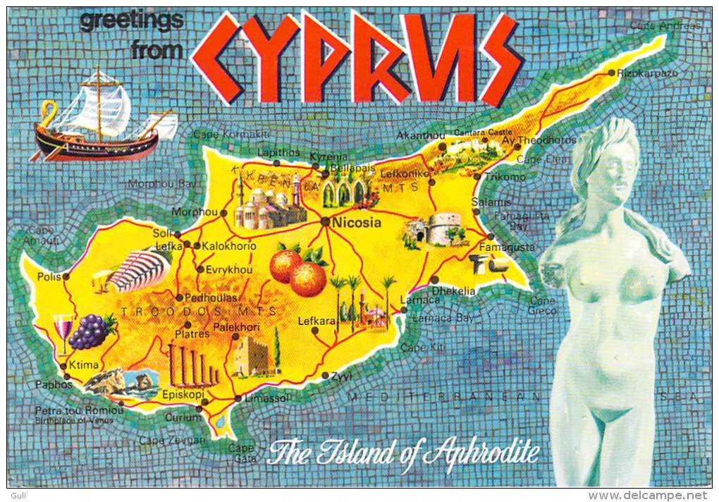CHYPRE - Greetings From CYPRUS Island Of Aphrodite  (timbre Stamp "CYPRUS KIBRIS") *PRIX FIXE - Chypre