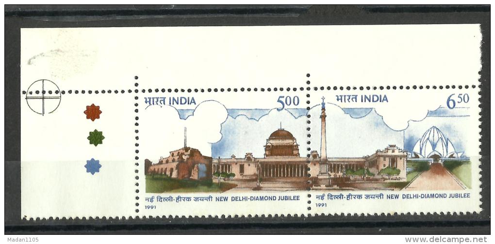 INDIA, 1991,New Delhi- 60th Anniversary Of New Delhi ,Rastrapati Bhavan & New Delhi Monuments, With T/Ls,  MNH, (**) - Ungebraucht