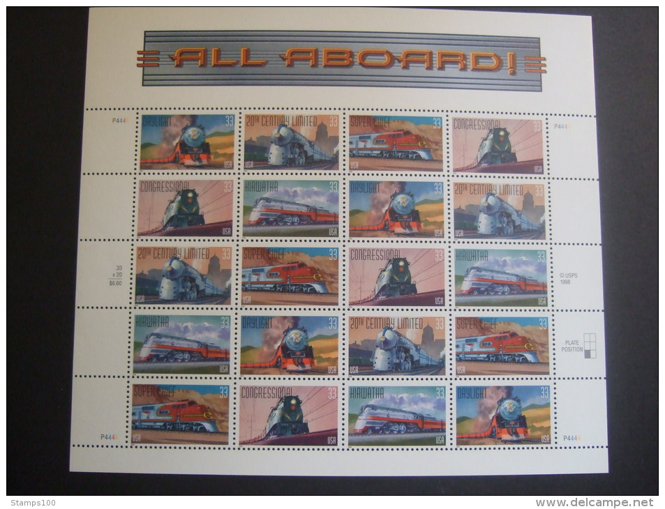 USA 1999  ALL ABOARD  SHEET OF 20   MNH **   (1035700-636/015) - Ganze Bögen