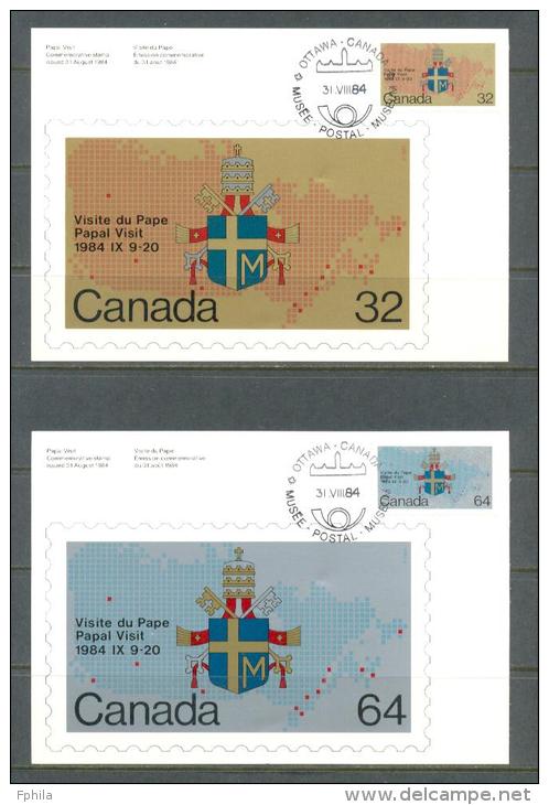 1984 CANADA VISIT OF POPE JOHN PAUL II MICHEL: 925-926 (2x) MAXIMUM CARDS - Tarjetas – Máxima