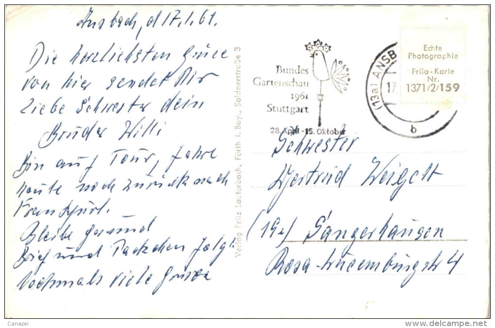 AK Ansbach, Landgericht, Gumbertuskirche, Gel 1961 - Ansbach