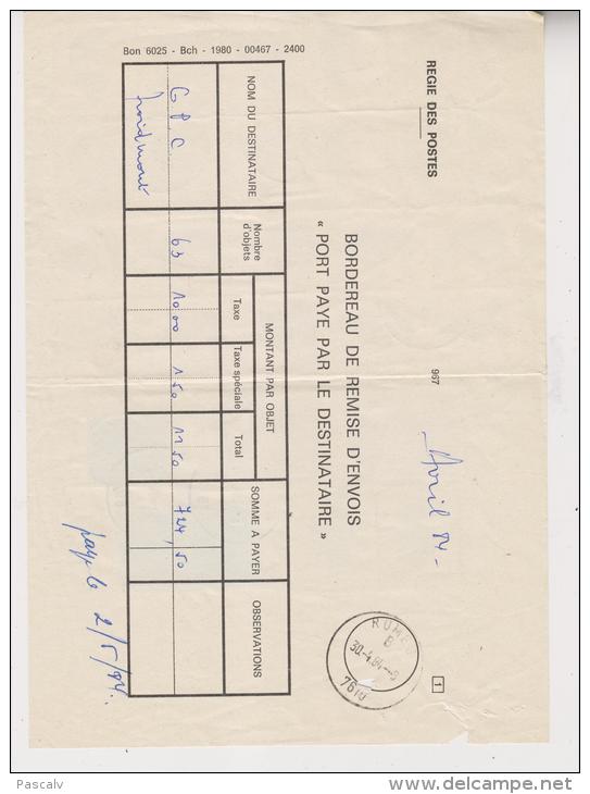 Type Velghe COB 2126 - 2127 Et 2069 Sur Document De La Poste Bordereau De Remise D´envoi - Briefe U. Dokumente