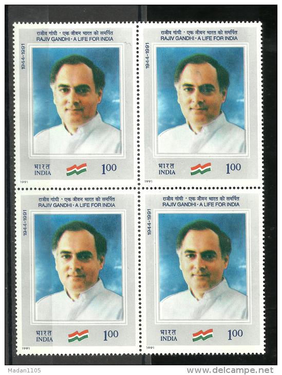 INDIA, 1991, Rajiv Gandhi , A Life For India, Block Of 4,  MNH, (**) - Ungebraucht