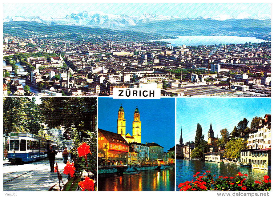 TRAM, TRAMWAYS, ZURICH VIEWS- SWITZERLAND,  POSTCARD, ROMANIA - Tram