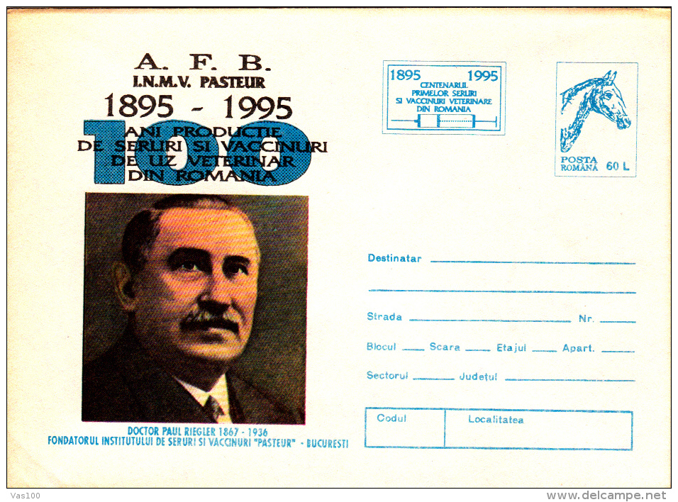 PAUL RIEGLER, VETERINARIAN SERUMS AND VACCINS, COVER STATIONERY, ENTIERE POSTAUX, 1995, ROMANIA - Altri & Non Classificati