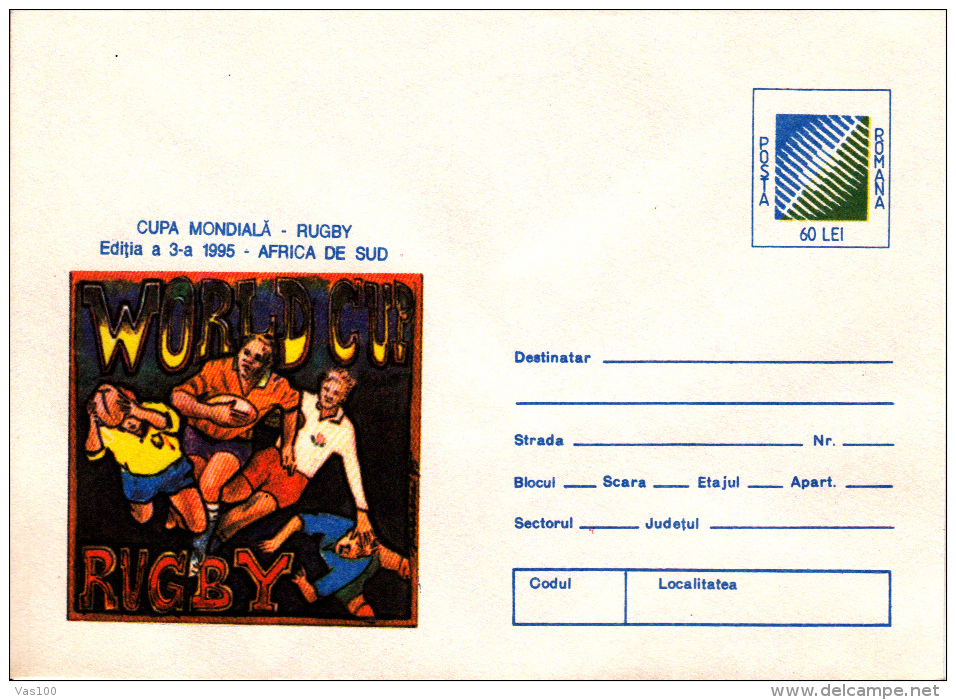 RUGBY, SOUTH AFRIKA WORLD CUP, 3X COVERS STATIONERY, ENTIERE POSTAUX, 1995, ROMANIA - Rugby