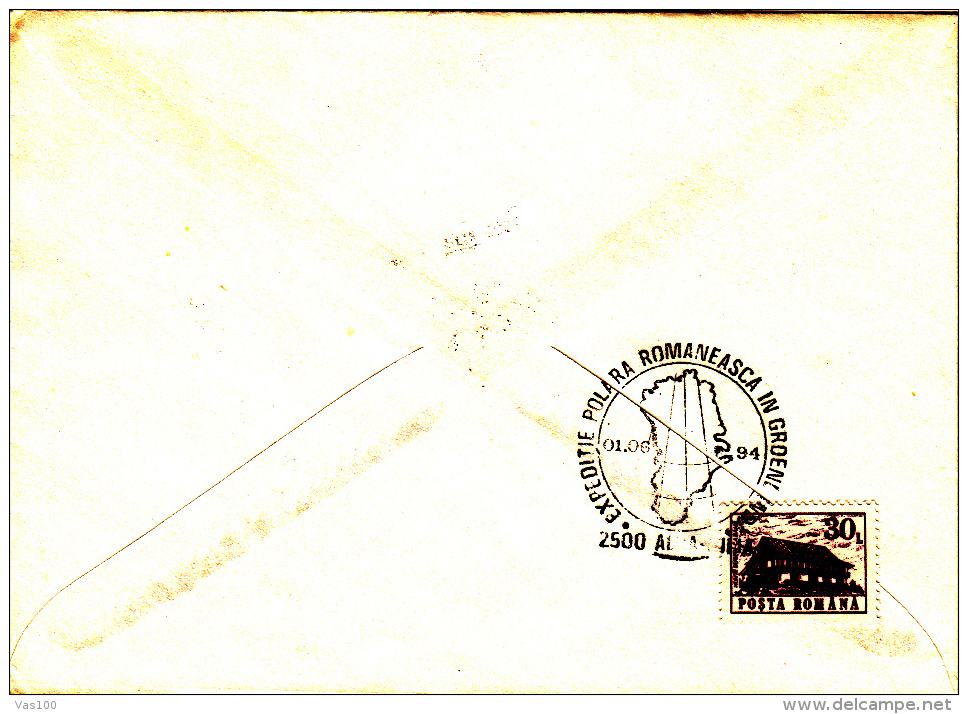ROMANIAN FIRST GROENLAND EXPEDITION, 2X SPECIAL POSTMARKS ON COVER, 1994, ROMANIA - Erforscher