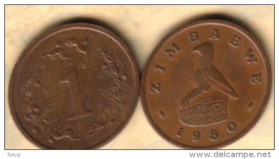 ZIMBABWE 1 CENT WREATH  FRONT & BIRD EMBLEM BACK 1980 VF+ KM1 1ST ISSUE READ DESCRIPTION CAREFULLY !!! - Simbabwe