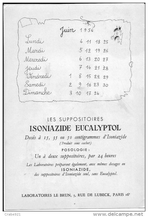 DUBOUT CALENDRIER MOIS DE JUIN 1956 GRAVURE DE 17 CM X 23 CM  PUBLICITE LABORATOIRES LE BRUN 5 RUE LUBECK PARIS 16 ° - Dubout