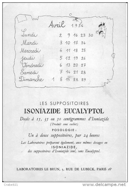 DUBOUT CALENDRIER MOIS D' AVRIL1956 GRAVURE DE 17 CM X 23 CM  PUBLICITE LABORATOIRES LE BRUN 5 RUELUBECK PARIS 16 ° - Dubout