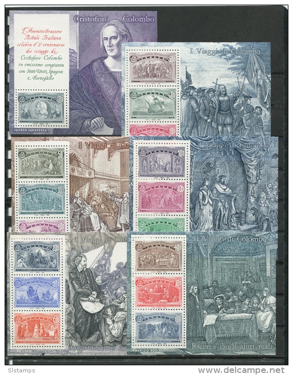 Italy  1992  (6) Souvenir Sheets Sc 1883-8 Mi Block 9-14  MNH Voyages Of Columbus - Christoph Kolumbus