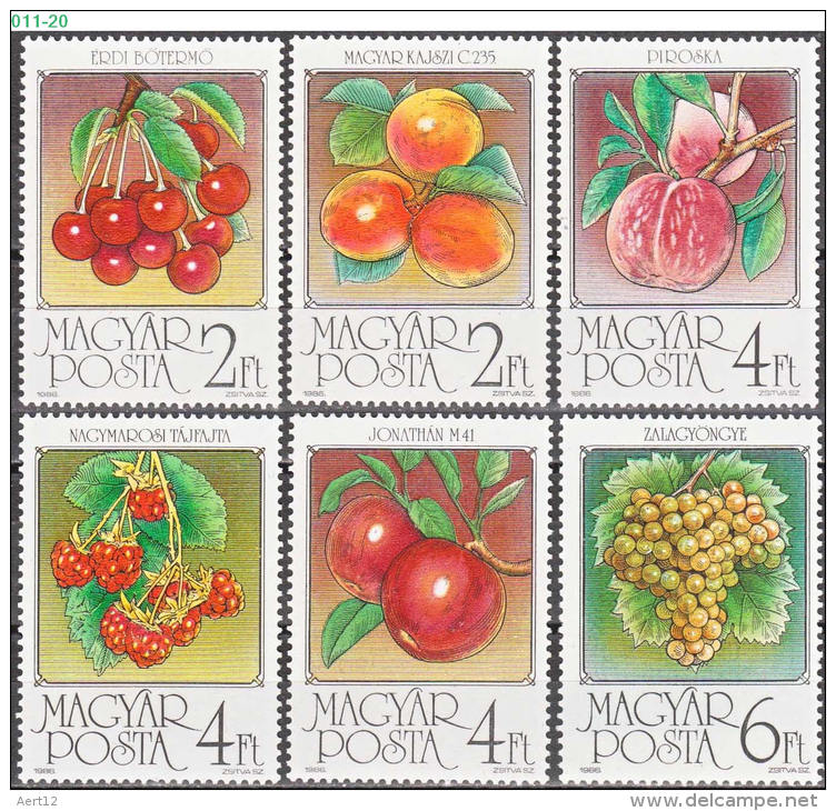 HUNGARY, 1986, Fruits, MNH (**), Sc/Mi 3006-3011/3848A-53A - Unused Stamps
