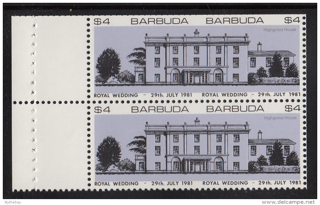 Barbuda MNH Booklet Pane Of 2 Imperf $4 Highgrove House, Purple - Royal Wedding Charles And Diana - Antigua Et Barbuda (1981-...)