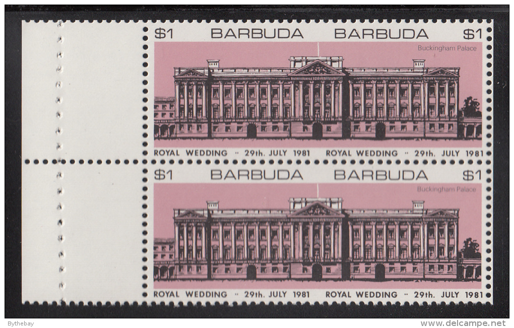 Barbuda MNH Booklet Pane Of 2 Imperf $1 Buckingham Palace, Salmon - Royal Wedding Charles And Diana - Antigua Et Barbuda (1981-...)