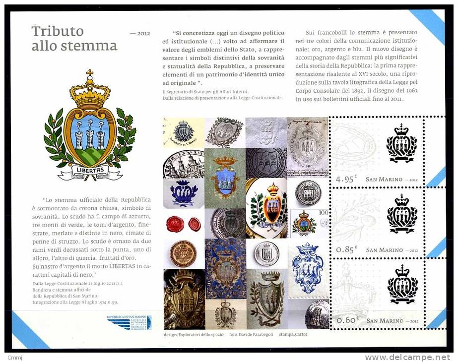 2012 - SAINT-MARIN - SAN MARINO - Tributo Allo Stemma - MNH - (**) -  New Mint - Blocs-feuillets