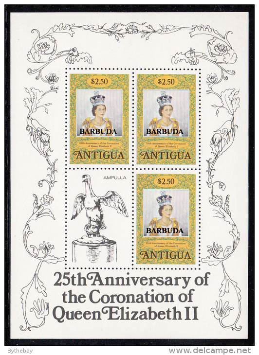 Barbuda MNH Scott #353 Sheet Of 3 Plus Label $2.50 Queen Elizabeth II - 25th Ann Coronation - Barbuda (...-1981)