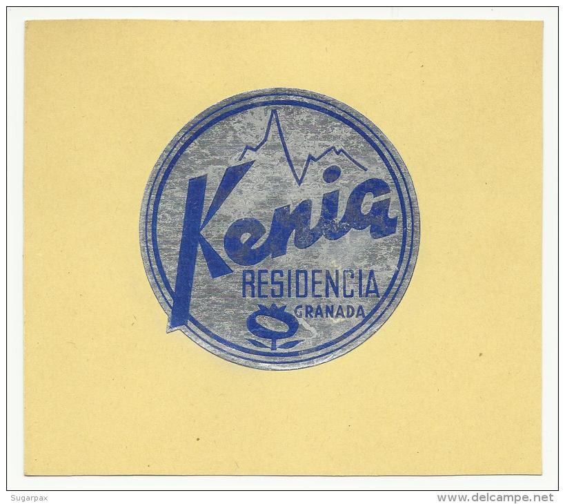 SPAIN &#9830; GRANADA &#9830; KENIA RESIDENCIA &#9830; ESPAÑA &#9830; VINTAGE LUGGAGE LABEL &#9830; 2 SCANS - Adesivi Di Alberghi