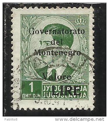 OCCUPAZIONE ITALIANA MONTENEGRO 1942 GOVERNATORATO BLACK OVERPRINTED SOPRASTAMPA NERA LIRE 1 D USED - Montenegro